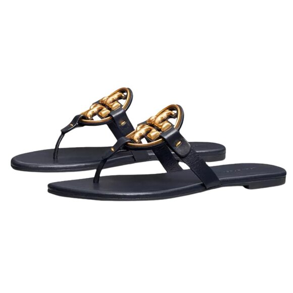 TORY BURCH Metal Miller Leather Sandals Perfect Navy Size 8 - Picture 6 of 15
